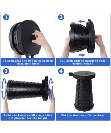 Telescoping Camping Stool | Collapsible & Adjustable | Portable Foldable Stool for Camping, Gym, Hiking | Max Load 400 LBs | Black - Buy Online on GoSupps.com