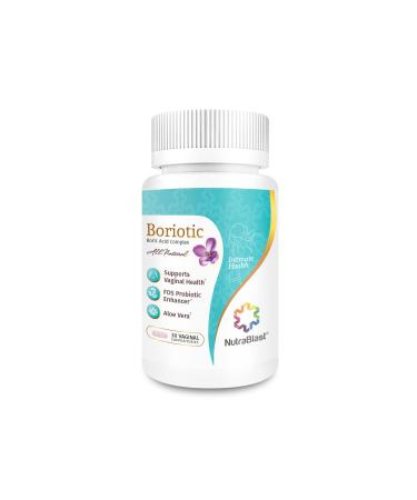 NutraBlast Boric Acid Vaginal Suppositories Complex w/Aloe Vera & FOS Prebiotic Enhancer | All Natural Boriotic | Made in USA (30 Count)