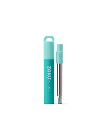 ZOKU - Reusable Straw with Case for Travel, Work and On the Go, Collapsible Stainless Steel Metal Straw with Silicone Mouthpiece, Ideal for Key Chains, Pockets, Purses and More (Teal Pocket Straw)