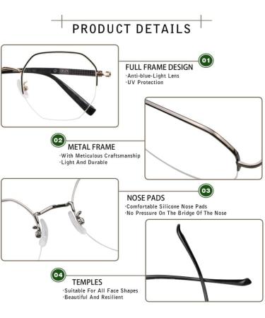 YEIN Blue Light Blocking Glasses for Men & Women | Anti Eyestrain Half Frame Glasses | Gaming TV & Computer Use | Grey +0.00 Magnification - Buy Online on GoSupps.com