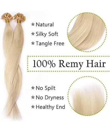 Silk-co U Tip Hair Extensions Human Hair Real Remy Keratin Nail Tips 100g 100S Strands #60 Platinum Blonde 22inch Long Straight - Buy Online on GoSupps.com