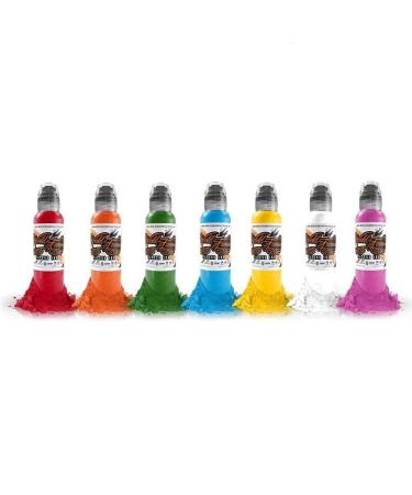 World Famous Tattoo Ink - 7 Color Simple Tattoo Kit - Professional Tattoo Ink in Color Assortment, Includes White Tattoo Ink - Skin-Safe Permanent Tattooing - Vegan & Non-Toxic (0.5 oz Each)