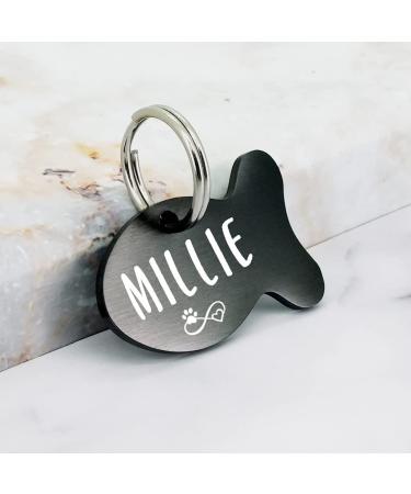 Personalized Ultra Joys Black Fish Cat Tag - Stainless Steel ID Collar Name Tag for Cats - Buy Online on GoSupps.com
