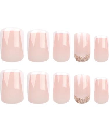 French Short gradient nail with white edge design glitter golden false nails press on nails Acrylic False Nails Cute Artificial Nails for women and girls - Buy Online on GoSupps.com