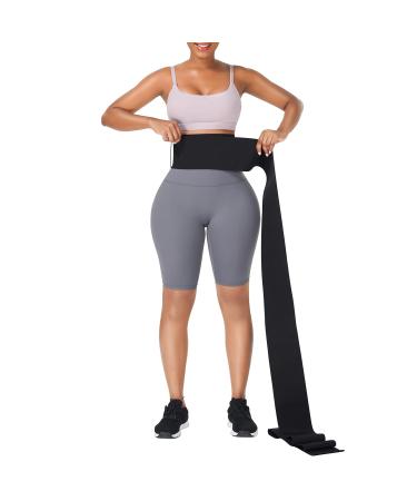 FeelinGirl Waist Trainer for Women Bandage Wrap Sauna Belt Long Torso Tummy Wraps Belly Body Shaper Waist Trimmer Belt One Size Aa/Black - One Size