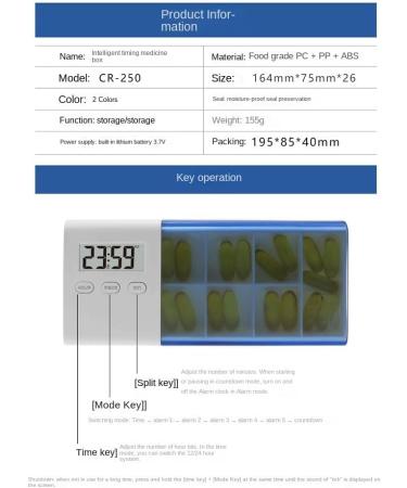 Durratou Electronic Pill Organizer with Timer Reminder - USB Automatic Medication Box (Blue) - Buy Online on GoSupps.com