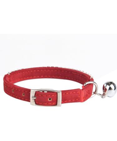 CHUKCHI Soft Adjustable Velvet Collar for Small Dogs & Cats - Red with Rhinestones & Bells - Buy Online on GoSupps.com