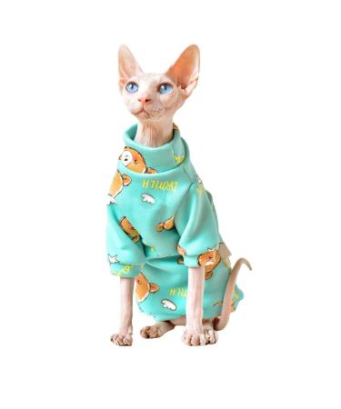 TENGTUD Hairless Cat Clothes Sphynx/Devon Cat Super Soft and Thick Furry Shirt-L_green