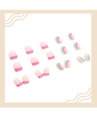 Short Nude Wavy Fake Nails - 24Pc Square Full Cover Acrylic Nails with Glue for Women & Girls - Buy Online on GoSupps.com
