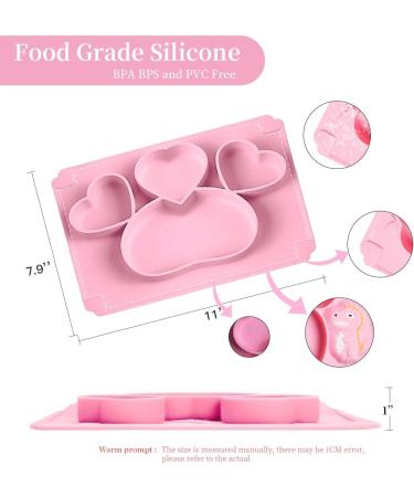 SFCCMM Toddler Baby Plates Silicone Divided Cartoon - Portable Non Slip Suction Toddler Plates for Children Baby and Kids Baby Dinnerware Eating Food Plates (Love Pink) - Buy Online on GoSupps.com
