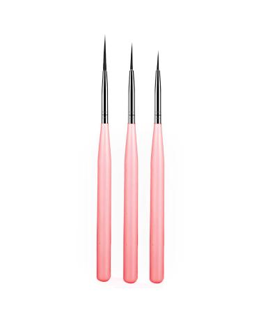 luoshaPUCY 3Pcs Nail Art Liner Brushes Nail Liner Striping Brush Nail Brushes for Nail Art Fine Designs UV Gel Polish Painting Striper Brushes Pink