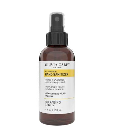 Hand Cleaning Spray By Olivia Care Infused with Cleansing Lemon Essential Oils - Germ-Killing Portable Moisturizing - Remove Impurities Dirt. Natural Disinfecting - 4 OZ