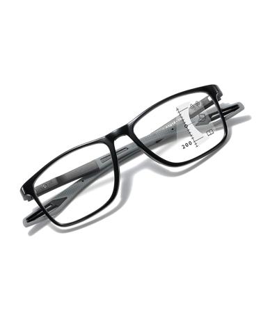 VAKUUM Progressive Multifocus Reading Glasses Blue Light Blocking sports Readers Portable Trifocal Eyeglass for reading sports (Color : Gray Size : 2.0x)