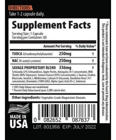 Savage Liver-Pro Capsules | Liver & Organ Support Capsules | 250mg NAC & 250mg Tudca | 60 Capsules - Buy Online on GoSupps.com