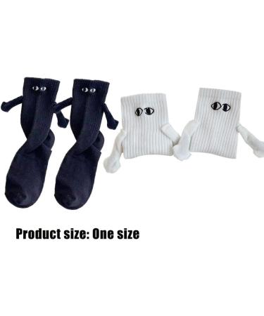 Couple Holding Hands Unisex Mid-Tube Socks - Funny 3D Doll Magnetic Suction Design - White and Black - One Size - Buy Online on GoSupps.com