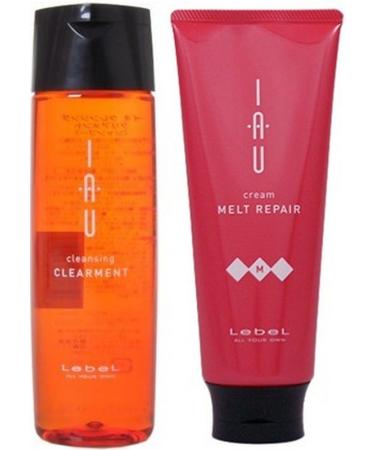 Lebel IAU Cleansing Clearment Hair Shampoo 200ml & Lebel IAU Melt Repair Hair Treatment 200ml Set (Green Tea Set)