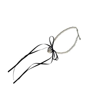 OralGos Heart Shaped Pearl Necklace for Women Wedding Party Bow Choker Necklace Imitation Pearl Clavicle Chain White