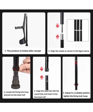 Crutches for Adults Foldable Crutch Comfortable Grip and Wear-Resistant Forearm Crutches Adjustable Height Bearing 140kg Black Grey (Silver 2 pcs) Journey Black 2 pcs - Buy Online on GoSupps.com