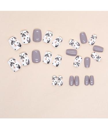 Shop Retro Floral Square Press on Nails - Short White Fake Nails | 24Pcs Acrylic Nail Set for Women - Buy Online on GoSupps.com