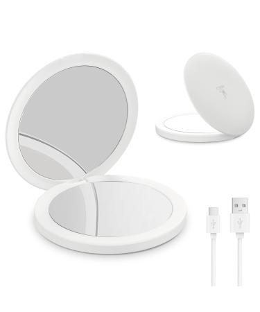 GERCY LED Compact Mirror with Light  Mini Portable Purse Pocket Mirror  3 Color Lighted Travel Mirror for 1x/2x Magnifying  USB Charge  3.5 inch Round  2-Sided  Folding  Handheld  Gift