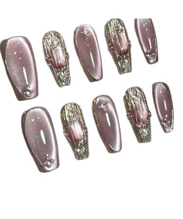 Temperament manicure handmade pink gemstone wearing manicure Joker detachable whitening nails.(XS)