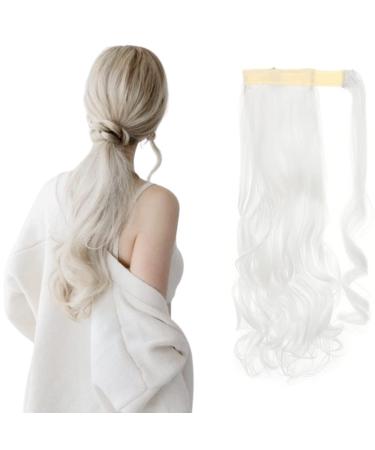 Ponytail Extension Wrap Around Long Straight Curly Clip in Ponytail Hair Extensions for Women Brown Black Blonde Hairpiece 17"-Curly White White 17 Inch