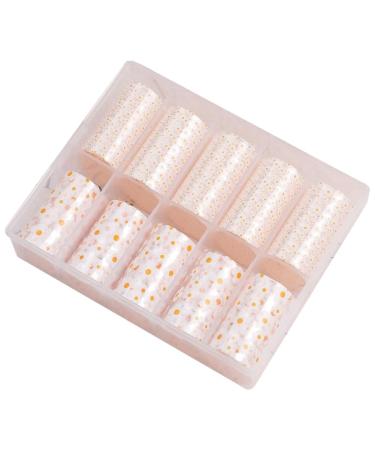 rumoe 10 Rolls White Flower Nail Transfer Foils Nail Sticker Nail Decals for Nail Art Spring Summer Floral Theme Nail Foil Transfer