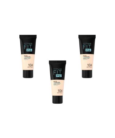 Maybelline New York Fit Me Matte & Poreless Fluid Foundation - 104 Rose Ivory, Pack of 3 (3 x 30 ml)