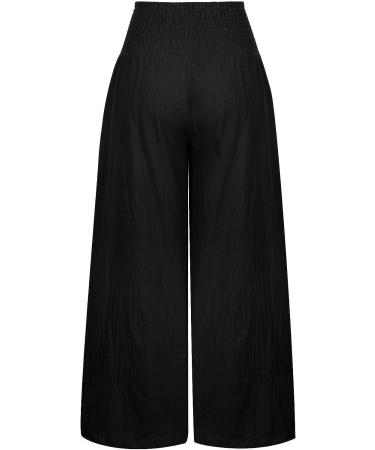 Bidobibo High Waisted Linen Palazzo Pants for Women - Boho Casual Trousers with Pockets | Beach Lounge Wear | Black, Medium - Buy Online on GoSupps.com