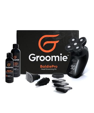 GROOMIE No Hair, Don't Care Bundle - BaldiePro Electric Head Shavers for Bald Men, Natural Pre-Shave Oil to Promote Close Shave, & Natural Aftershave Serum - Mens Head Shaver Kit w/Electric Razor