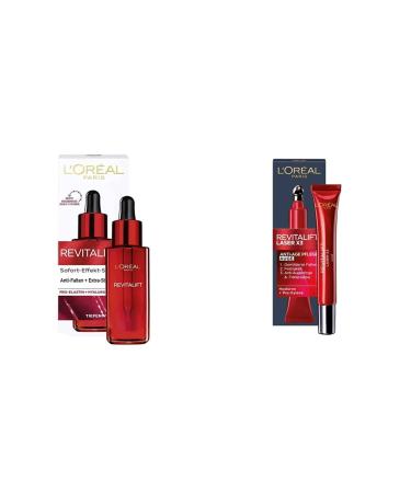 L'Or al Paris Hyaluron immediately effect serum deep-effective anti-aging facial care for reducing wrinkles with hyaluronic acid and pro-elastin 1 x 30 ml & eye care Revitalift Laser X3 15 ml