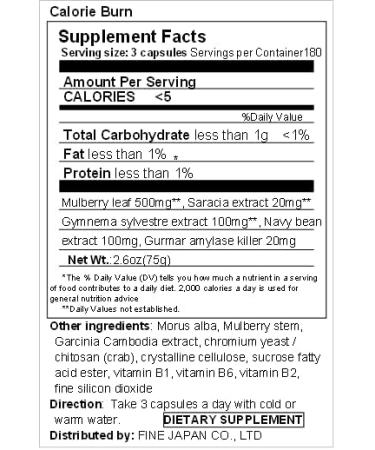 FINE JAPAN Calorie Burn Supplement - 180 Capsules (60-Day Supply) - 4 Bag Set - Buy Online on GoSupps.com