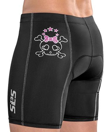 SLS3 Women's Triathlon Shorts | Tri Short for Women | Triathlon Suit Women | 6 inch Black | Slim Athletic Fit Black/Skull Large