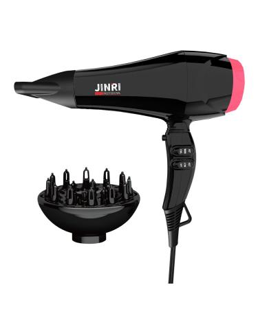 JINRI Professional 1875W AC Motor Negative Ionic Hair Dryer with 2 Speed and 3 Heat Settings Cool Shut Button Powerful Lightweight Blow Dryer JR-052I (Black(Multi))