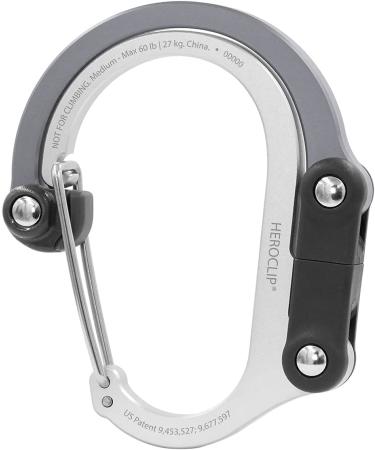 Gear AID HEROCLIP Carabiner Clip and Hook (Medium) for Camping, Backpack, and Garage Shade of Gray Medium