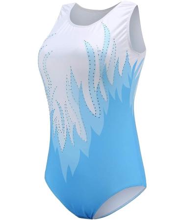 Sleeveless Shiny Diamond Gymnastics Leotard for Women | Blue Tank Leotard Dancewear for Adults - Small - Buy Online on GoSupps.com