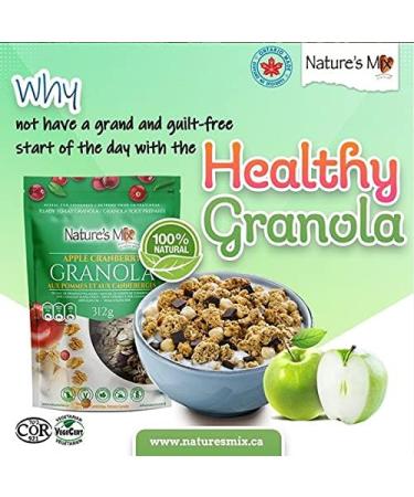 Nature's Mix Apple Cranberry Granola - Nut Free - Canadian Locally Made - Vegan and Kosher Certified Apple Cranberry Granola 312 Grams Light Green grams 312 g (Pack of 1) Light Green - Buy Online on GoSupps.com