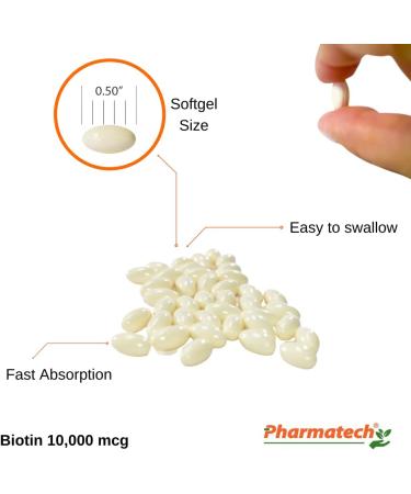PHARMATECH Biotin Vitamin B7 for Hair Growth Skin and Nails 10 000 mcg and 5 000 mcg Gluten Free Non-GMO 120 Softgels - Buy Online on GoSupps.com