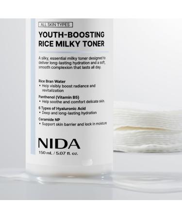 NIDA Youth-boosting Rice Milky Toner, for Glass Skin | Rice Bran Extract, Niacinamide, Ceramide NP, Panthenol | Deep Moisturizing, Hydrating and Refreshing, Korean Skin Care | 5.07 fl. oz., 150ml - Buy Online on GoSupps.com