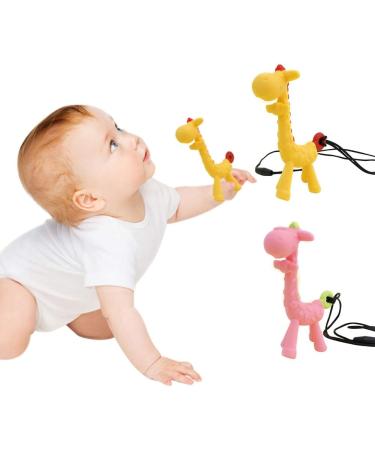 Cartoon Giraffe Pendant Mom Necklace | Baby Teething Chew Silicone Teether - Yellow - Buy Online on GoSupps.com