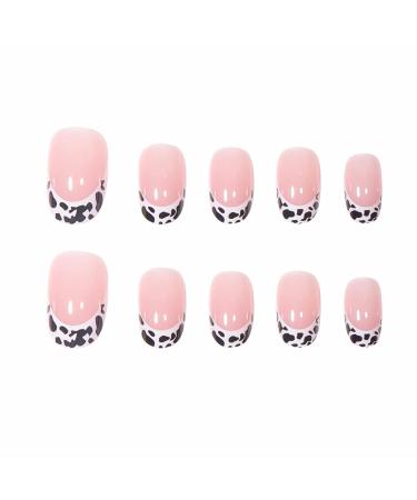 Shop BABALAL Round Press on Nails - Cow Print French Tip 24 Pcs Oval Acrylic Nails for Women & Girls - Buy Online on GoSupps.com