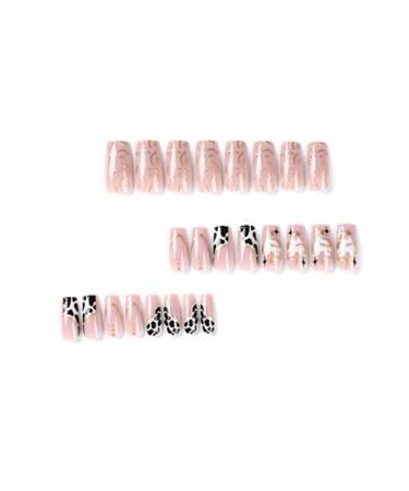 Justotry 24-Piece Leopard Coffin Nails Medium Black French Press with Stars & Hearts | Stylish Ballerina Artificial Fingernails for Women - Buy Online on GoSupps.com