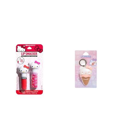 Lip Smacker Hello Kitty Lip Balm Duo - Cheerful Cherry & Kiwi Flavored with Ice Cream Cone Keychain