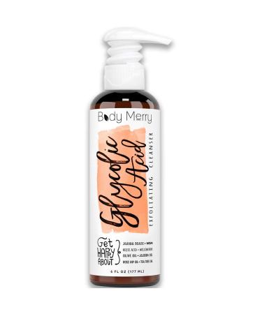 Body Merry Glycolic Acid Exfoliating Facial Cleanser   Anti-Aging Face Wash with Jojoba Beads   Cruelty Free Skin Brightening Pore Scrub for Men and Women  6 fl oz 6 Fl Oz (Pack of 1)