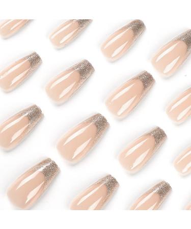 diduikalor Gold French Tip Press on Nails - Medium Length Acrylic Fake Nails - 24 pcs - Buy Online on GoSupps.com