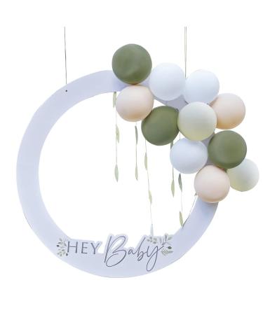 Ginger Ray Hey Baby Botanical Baby Shower Photo Booth Frame Including 18 Balloons & Hanging Card Leaf Garland Decoration Photobooth Frame
