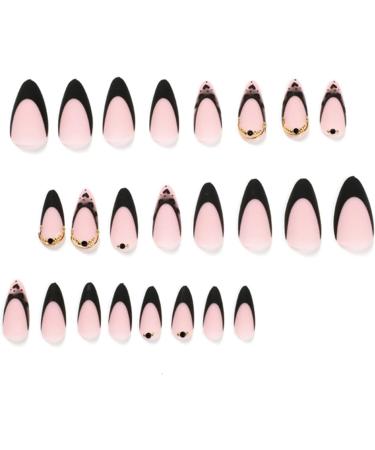 JUSTOTRY 24 Pcs Stiletto False Nails Short Black and Pink French Leopard Pattern with Nail Glue - Almond Stick on Nails for Women - Nail Art BL1 - Buy Online on GoSupps.com