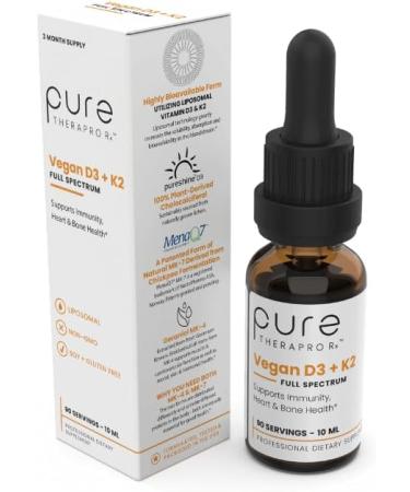 Pure TheraPro Rx Vegan D3 + K2 Organic Full Spectrum Liquid for Maximum Absorption, Vitamin D3 and Vitamin K2 Supplements for Men and Women, D3 Vitamin 5000 IU, Liquid Vitamin D3 with K2 - 0.5 FL Oz 0.5 Fl Oz (Pack of 1)