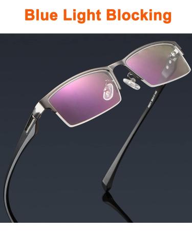 ZUVGEES Half Frame Metal TR90 Blue Light Filter Reading Glasses for Men & Women - Lightweight Anti-blue Computer Glasses in Gray - 1.0x Magnification - Buy Online on GoSupps.com