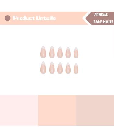 YOSOMK French Tip Press on Nails | Medium Almond Fake Nails with Chrome Designs | Glossy Nude Mirror Acrylic Nails for Women - Buy Online on GoSupps.com